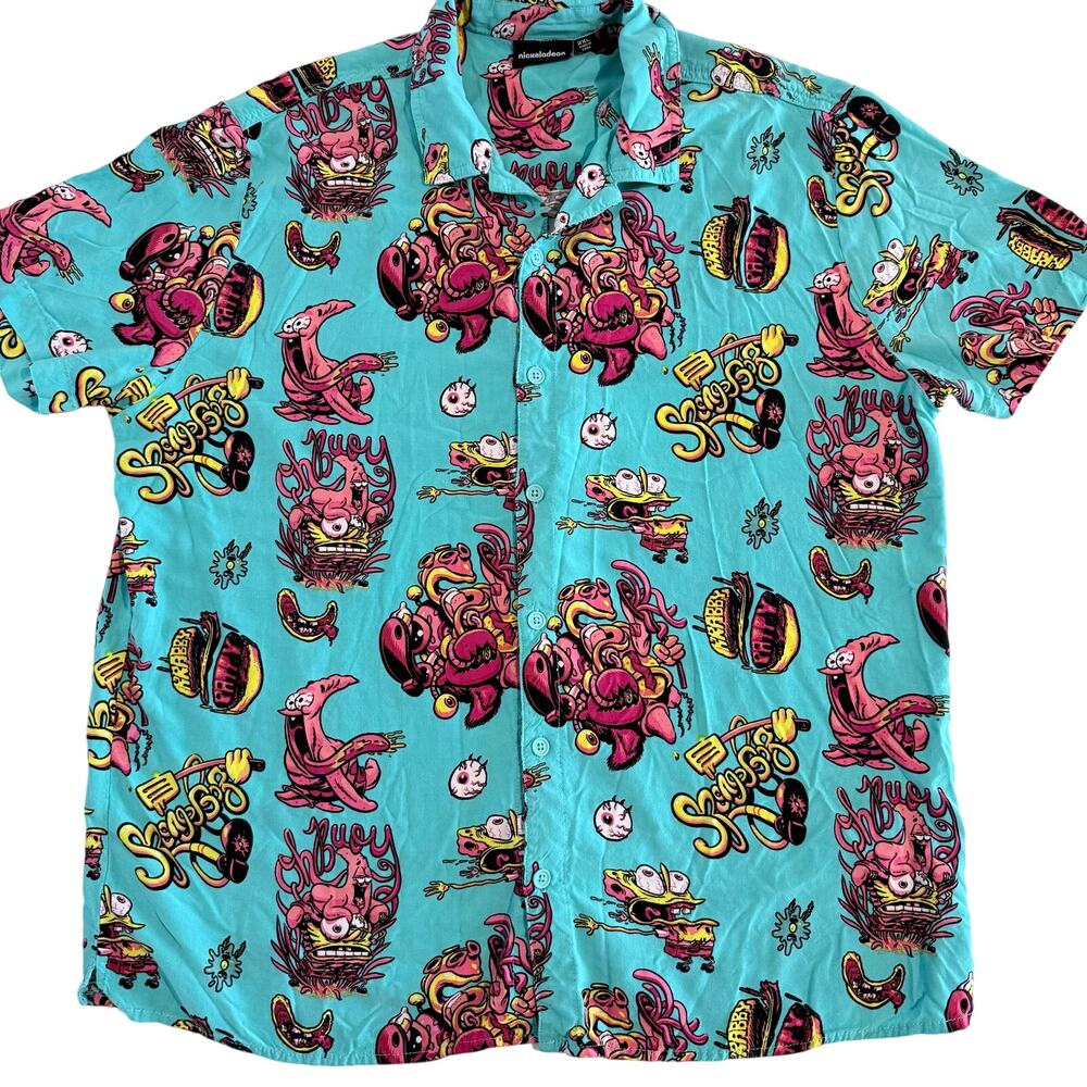 Nickelodeon Men’s 2XL Button Down Shirt SpongeBob Patrick All Over Print